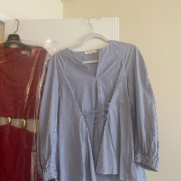 NWOT$275 - Tibi Stylish Blue Striped Long-Sleeve Blouse - Sz S - Picture 3 of 6